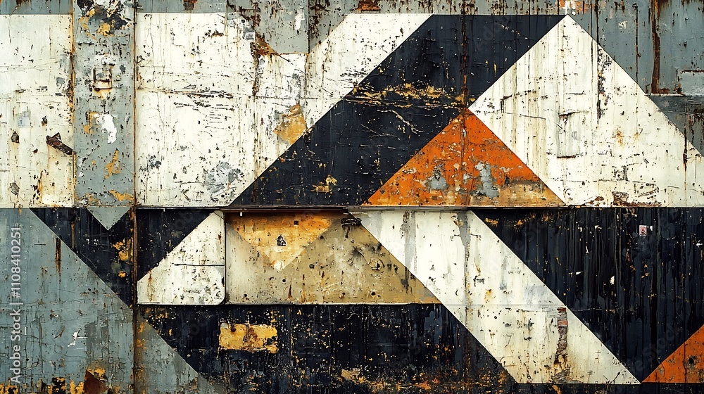 Poster striking geometric abstract art piece featuring sharp triangles and cubes in bold contrasting tones 
