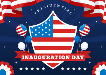 USA Presidential Inauguration Day Vector Illustration on January 20 Featuring the Capitol Building in Washington D.C. and the American Flag Design