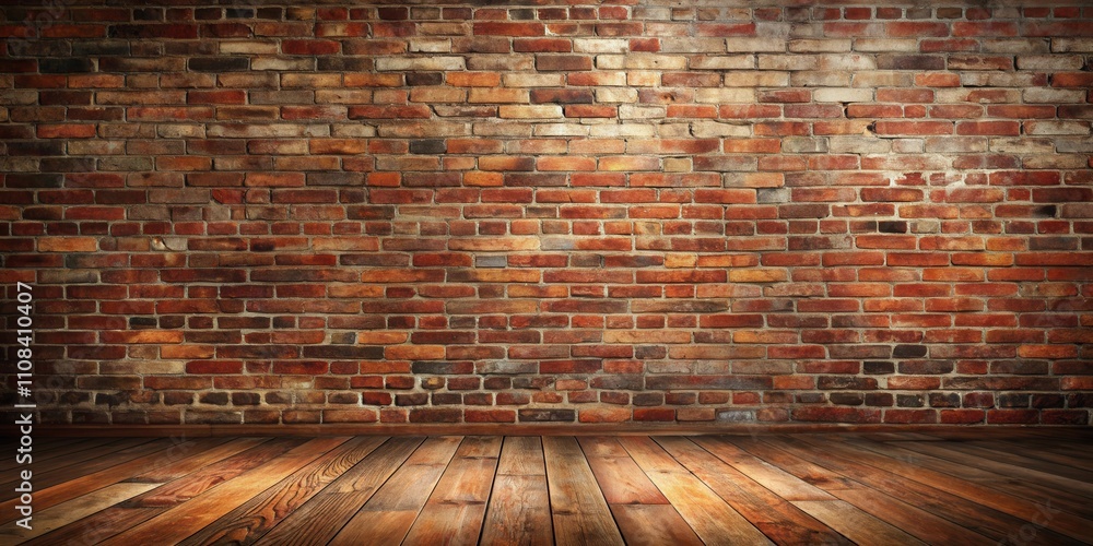 Aufkleber rustic brick wall and wooden floor creating a simple yet captivating backdrop for your design elemen