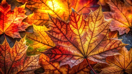 A vibrant maple leaf, showcasing the intricate network of veins and the warm hues of autumn, stands out among its fallen brethren.