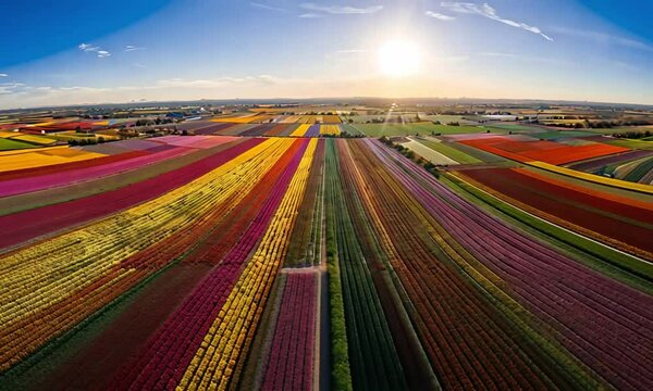 Aerial View of Rows of Blooming Flowers