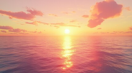 Obraz premium Vibrant Sunset Over Tranquil Ocean Waters with Bright Orange and Pink Hues Reflected on the Gentle Waves, Creating a Breathtaking Evening Scene
