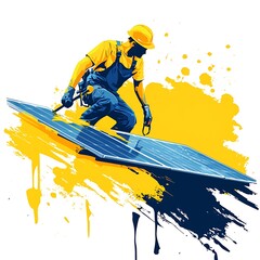 A Dynamic Illustration of a Solar Panel Installer at Work.