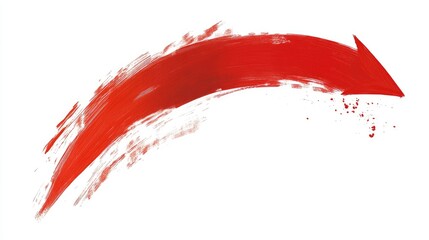 A bold red arrow painted with brush strokes, indicating direction or movement.