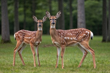 Obraz premium Alert Doe and Fawn in Serene Forest Glade