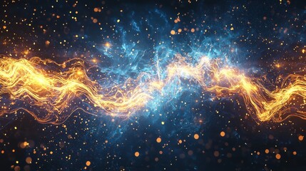 Obraz premium An abstract image showcasing vibrant energy waves in blue and gold, representing the dynamic forces of the universe.
