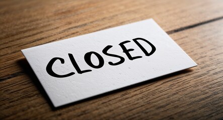 closed word written on a business card on table