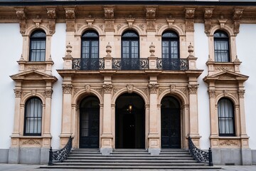 Obraz premium Elegant Historical Building Facade Design on White Background