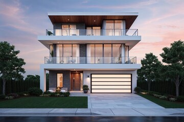 Contemporary Penthouse Exterior Design Isolated on White Background