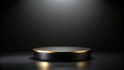 Luxurious minimalist black gradient background with circle pedestal for product display, luxury, blank, simple, studio
