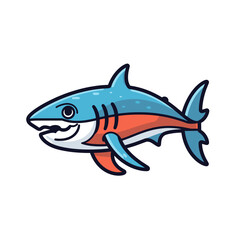 Fototapeta premium Colorful cartoon shark swimming in clear water
