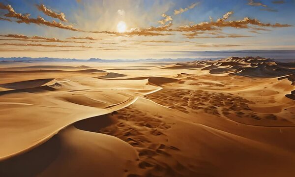 Vast Empty Desert With Sharp Sand Dunes