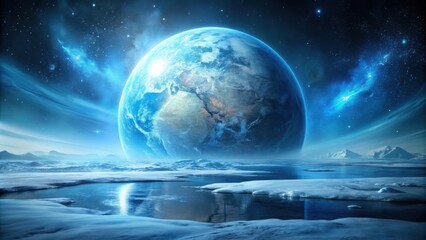 Obraz premium Blue planet covered in ice, creating a stunning and otherworldly , planet, ice, blue, frozen, space, cold