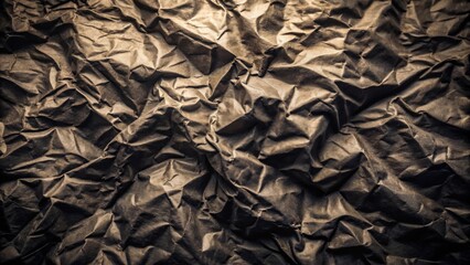 Abstract Wrinkled Paper Texture A Close-Up View of Crumpled Brown Paper With Light and Shadow Details