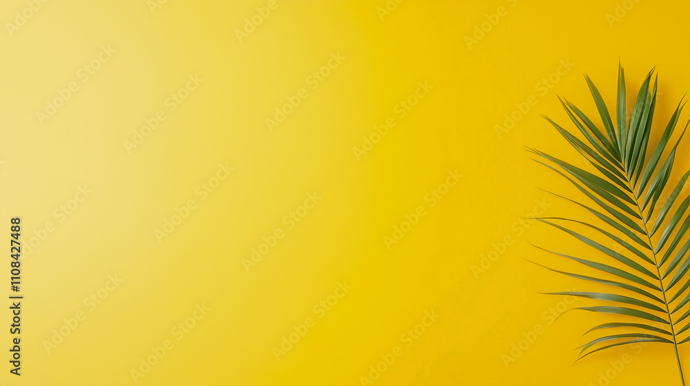 Poster blank yellow display on vivid summer background with minimal style. blank stand for showing product