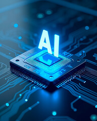 Concept high-resolution image of an AI chip, selective focus