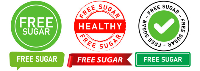 Free sugar diet diabetic no sweet healthy lifestyle natural sweetener food drink stamp colorful badges logo banner label emblem sticker ribbon design icon set collection