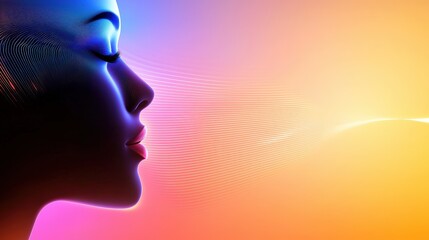 Obraz premium Stylized silhouette of a woman's face with sharp, artistic lines against a vibrant, abstract background, ideal for modern designs.