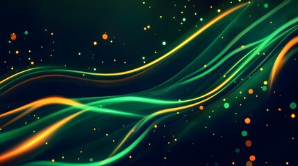 Obraz premium Abstract Green And Orange Light Waves With Glowing Particles