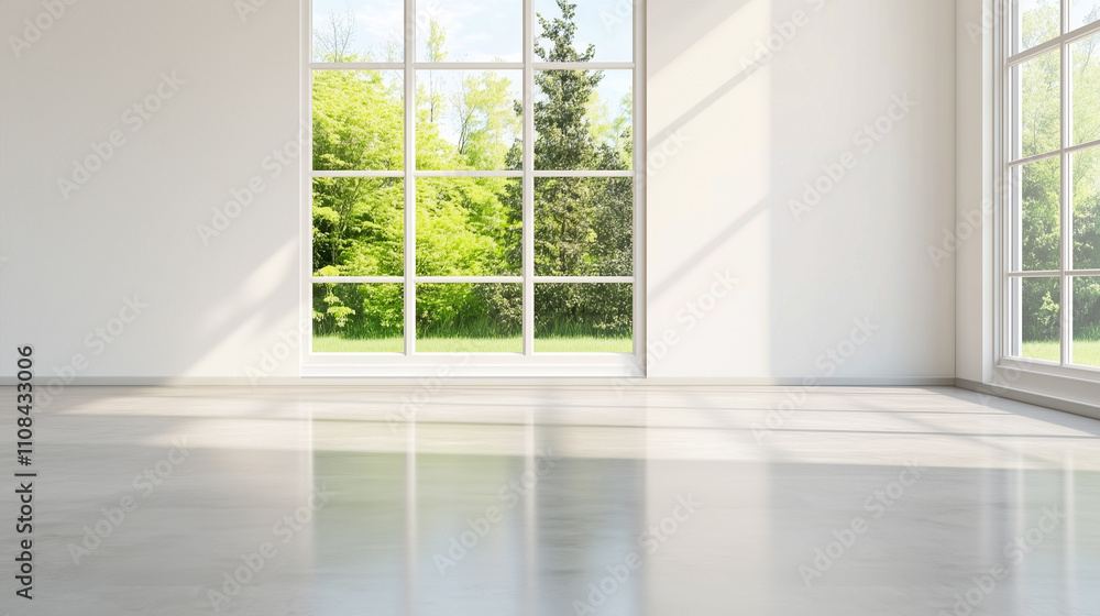 Poster building with concrete floor and white walls, creating an interior space