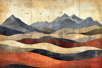 Abstract mountain landscape with layered textures and muted colors