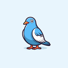 Cute blue bird with simple design on plain background