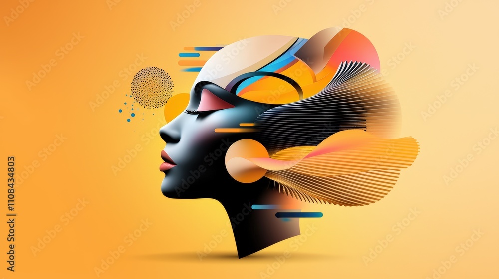 Poster a creative face silhouette with abstract patterns filling the interior space, creating a unique arti