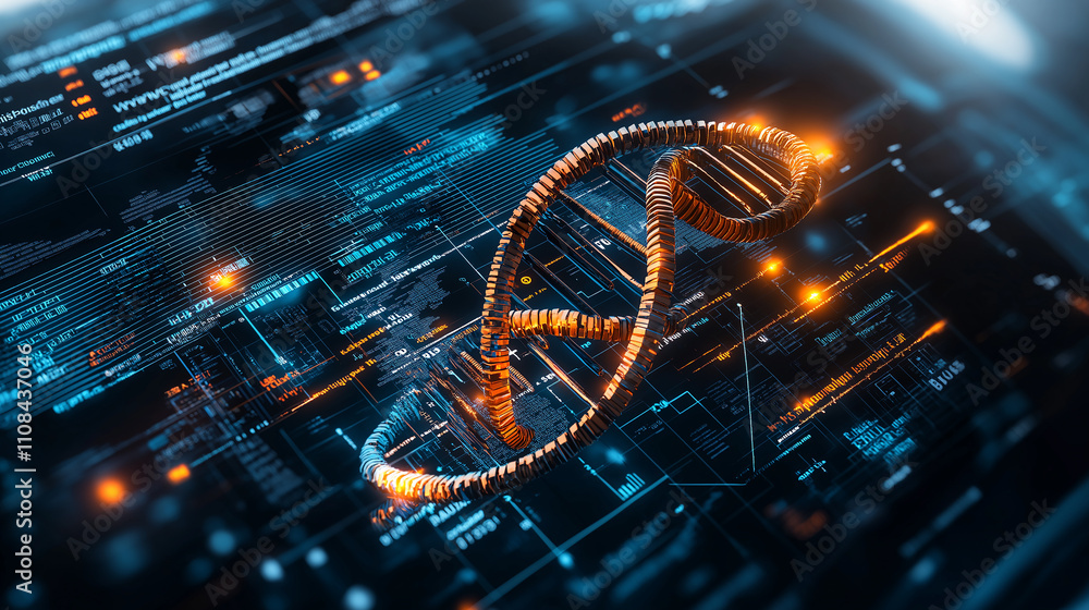 Leinwandbilder digital concept image featuring dna helix and data visualization