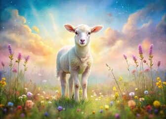 Fototapeta premium Double Exposure Lamb: Pastoral Bellwether, Artistic Animal Illustration, White Sheep Clipart