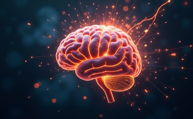 Fototapeta premium View of brain shape 3D Medical Brain Highlighted Background generative ai