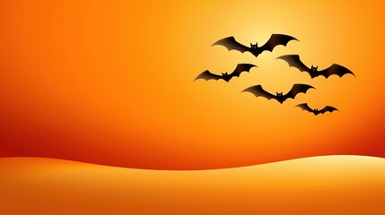 A playful vector of bats flying across an orange gradient, perfect for Halloween designs.