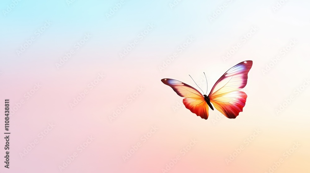 Aufkleber a butterfly silhouette in flight, gracefully hovering with open wings against a soft gradient backgr
