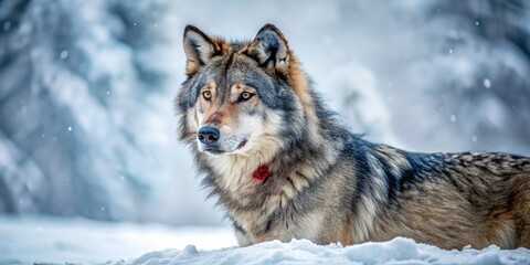 Obraz premium Grey Wolf Winter Blood Smear Photography - Majestic Canis Lupus in Snowy Wilderness