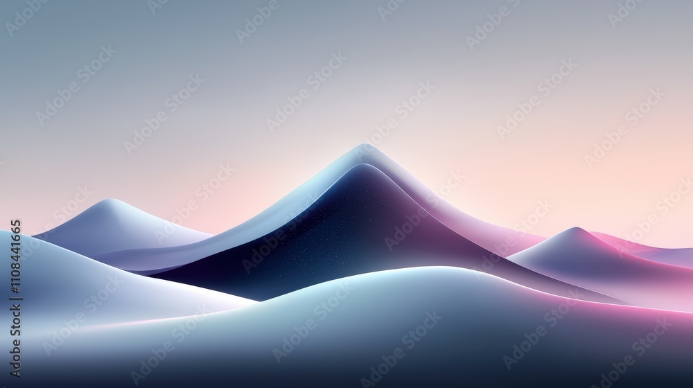 Poster abstract rendering of a mountain silhouette, soft gradients and sharp peaks create visual depth