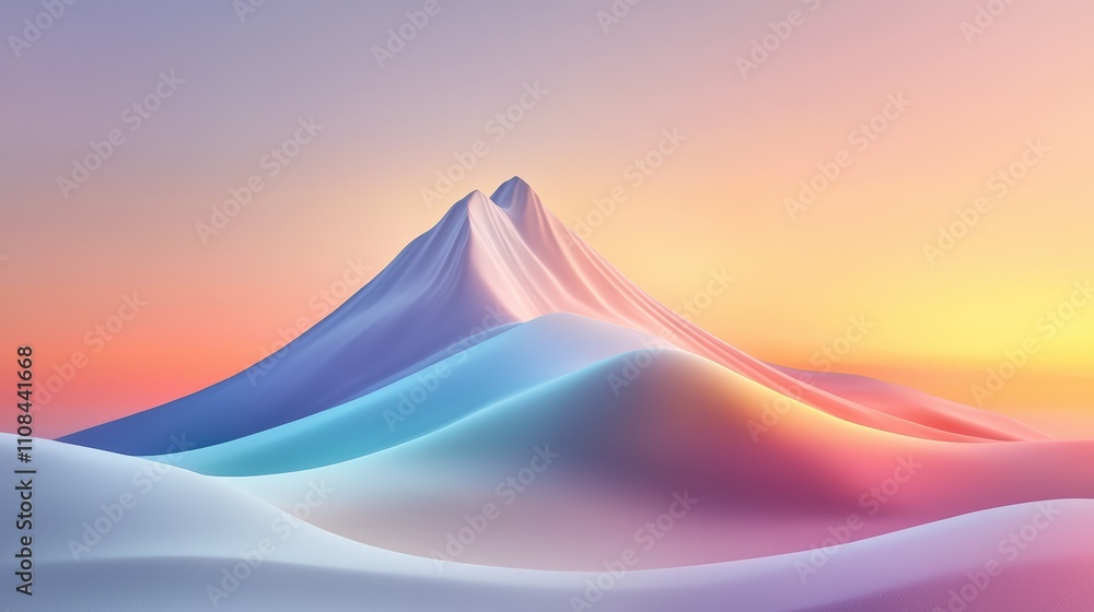 Poster abstract rendering of a mountain silhouette, soft gradients and sharp peaks create visual depth