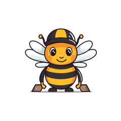 Fototapeta premium Cute cartoon bee character wearing a construction helmet and boots