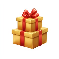Obraz premium Two golden gift boxes tied with vibrant red ribbons, a perfect symbol of celebration and generosity.