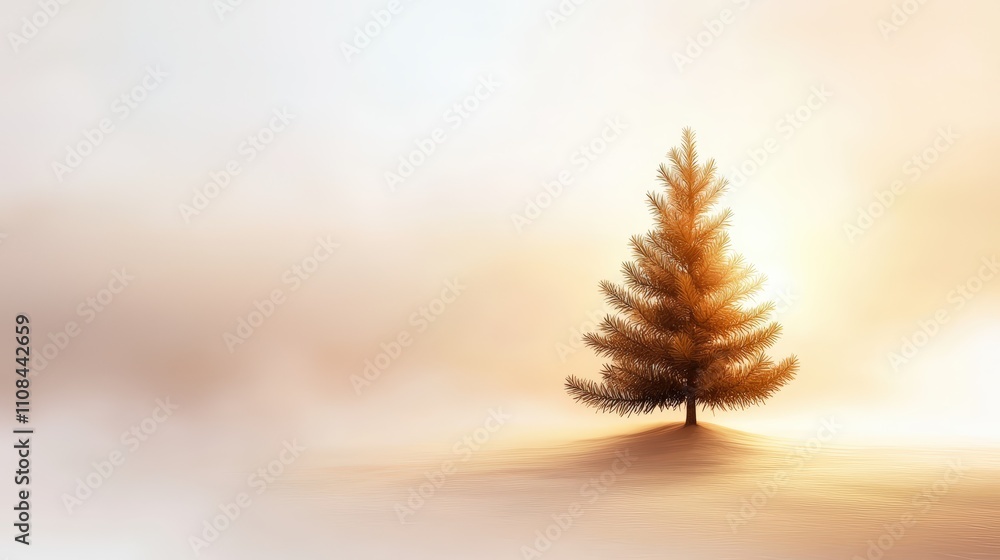 Poster artistic rendering of an evergreen tree silhouette, neutral tones and soft lighting create balance