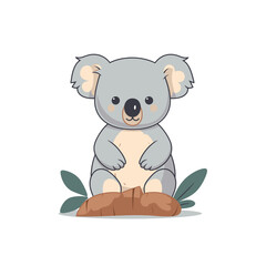 Obraz premium Cute cartoon koala sitting on a log surrounded by greenery