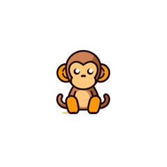 Obraz premium Cartoon monkey sitting and looking curiously with bright eyes in a simple design