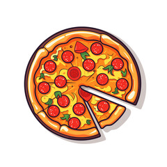 Delicious pepperoni pizza with fresh toppings and a slice removed