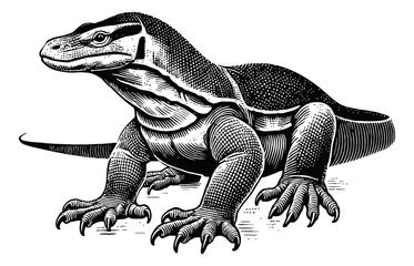 Fototapeta premium komodo engraving black and white outline