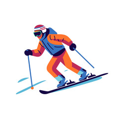 Obraz premium Skiing activity on a snowy slope in a vibrant winter landscape