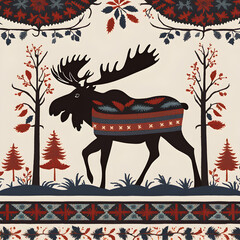 fair isle pattern with moose