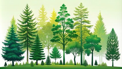 Fototapeta premium Silhouette Photography of Forest and Garden Park Trees - Coniferous and Deciduous Outline Icons for Horticulture and Nature Symbolism