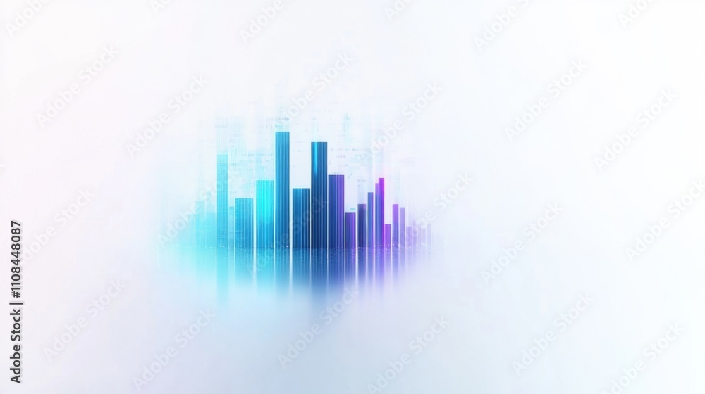 Poster a sleek, modern visualization of sound waves represented by vertical bars in gradient colors against