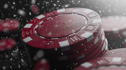 Obraz premium Falling red casino chips create exciting atmosphere, showcasing thrill of gambling. vibrant colors and dynamic motion enhance visual appeal