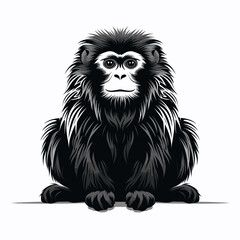 Fototapeta premium Black monkey sitting calmly with a focused expression in a minimalist style