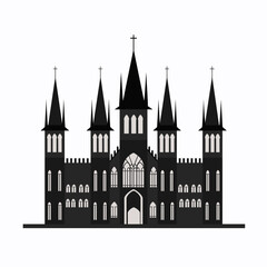 Naklejka premium Gothic castle silhouette with tall spires and intricate design elements