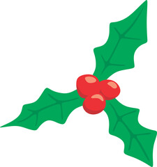 Cartoon Christmas red berries and leaves